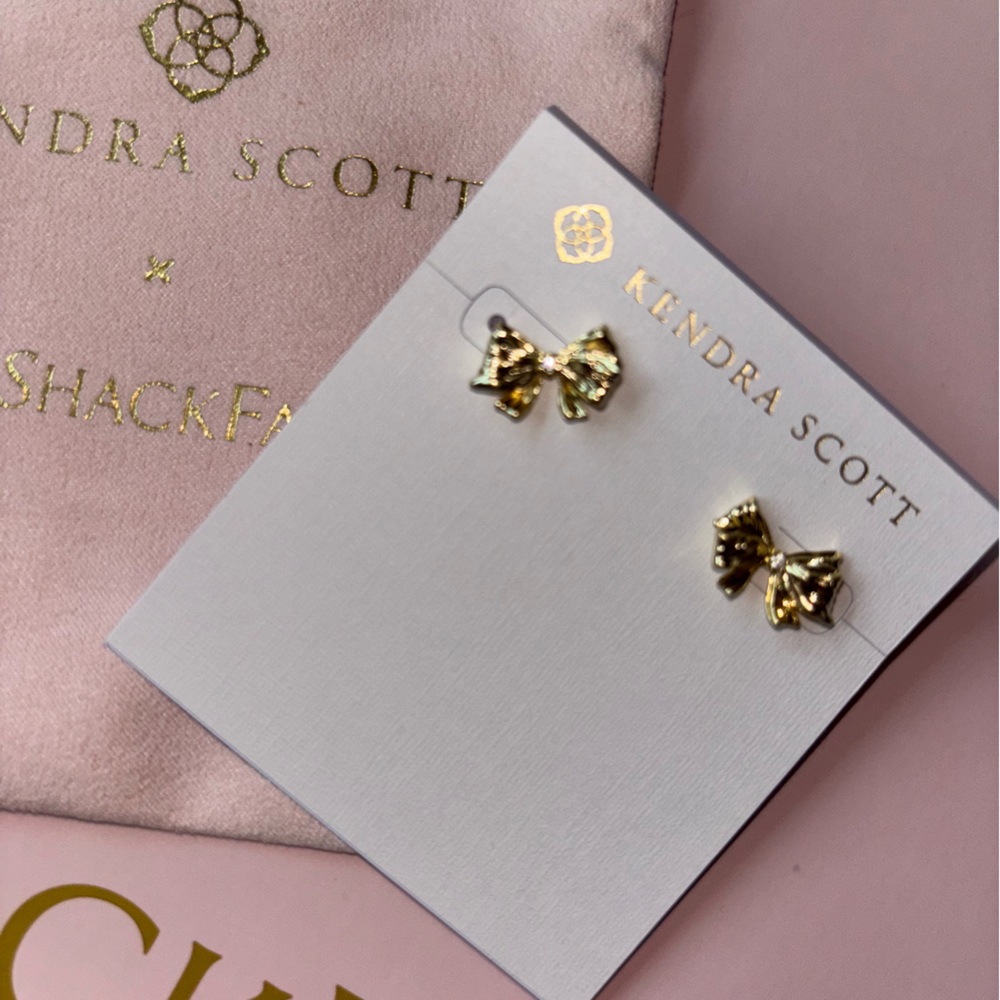 LoveShackFancy x Kendra Scott jewelry GOLD BOW rhinestone EARRINGS first release